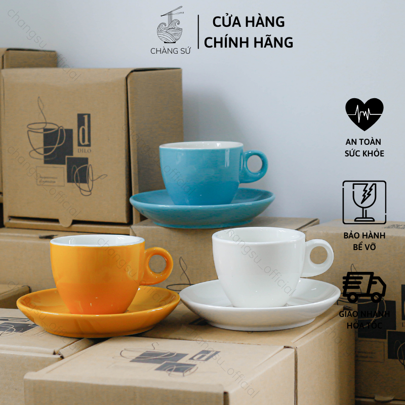 Tách cafe Cappuccino 200ml dày dặn cao cấp Dílo - Cốc cà phê sứ trắng giữ nhiệt - In theo yêu cầu