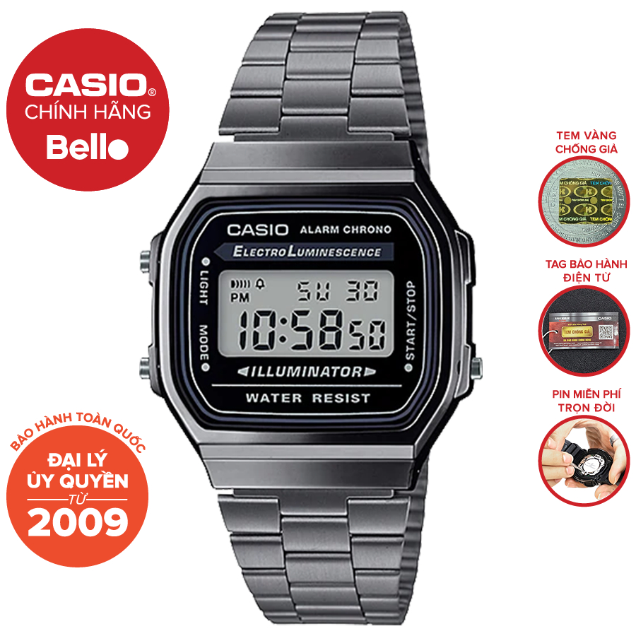 Đồng hồ Nam dây thép Casio A168WGG-1ADF chính hãng bảo hành 1 năm Pin trọn đời