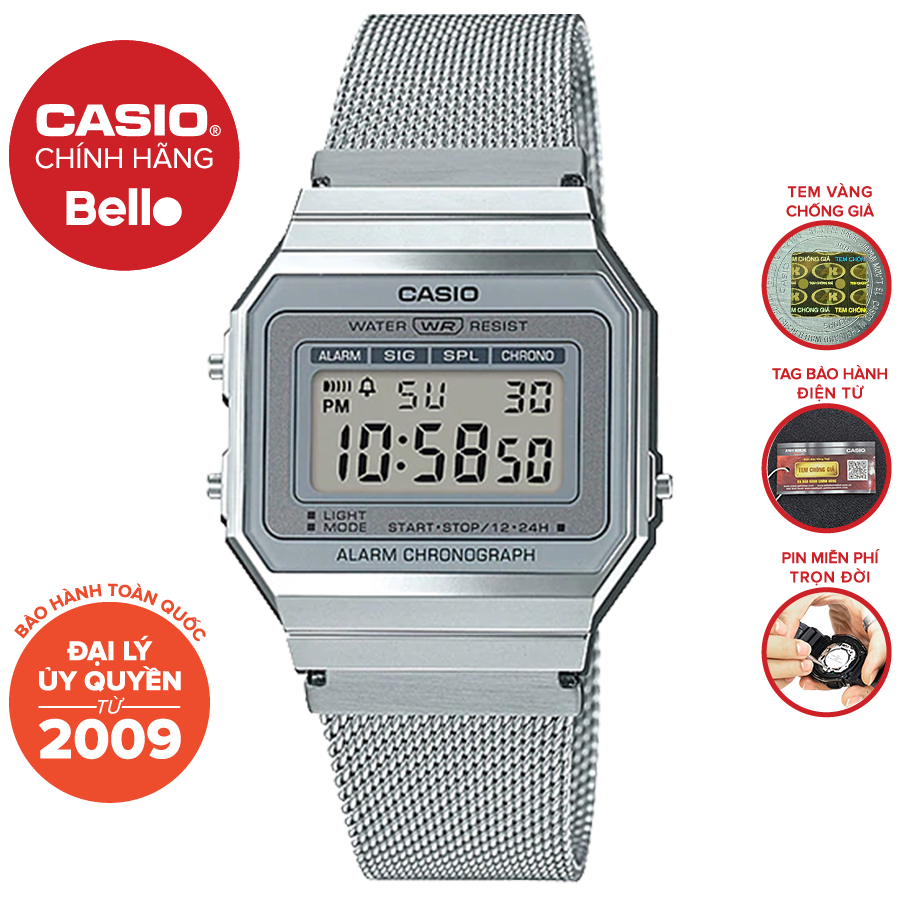 Đồng hồ Nam dây thép Casio A700WM-7A chính hãng bảo hành 1 năm Pin trọn đời