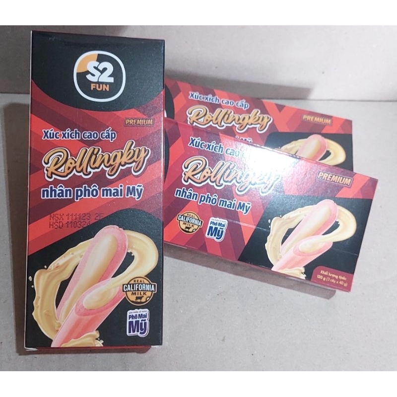Xúc Xích Cao Cấp Rollingky Nhân Phô Mai Mỹ hộp 3 cây / 12 cây x 120g