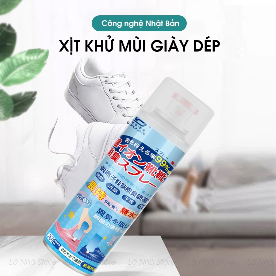 Bình xịt khử mùi hôi giày dép nano, hương chanh đào bạc lọ 260ml, chuyên dùng làm thơm tủ dầy, quần áo, tất, vớ chân