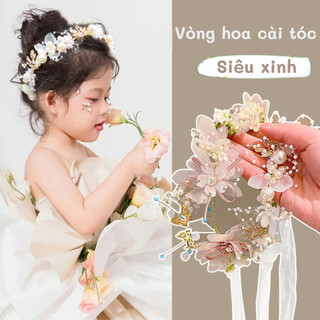 Băng đô cài tóc công chúa/vòng hoa đội đầu đính hạt trai cho bé phong cách tiểu thư vintage Hàn Quốc phụ kiện tóc cô dâu