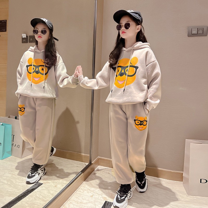 Bộ quần áo hoodie thu đông bé gái 18-48kg từ 4-14 tuổi mẫu S. Set đồ bộ bé gái, hoodie bé gái, bộ thu đông bé gái