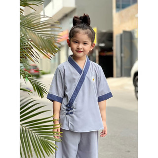 Thời trang trẻ em, bé gái , đồ bộ đi chùa, áo lam phật tử