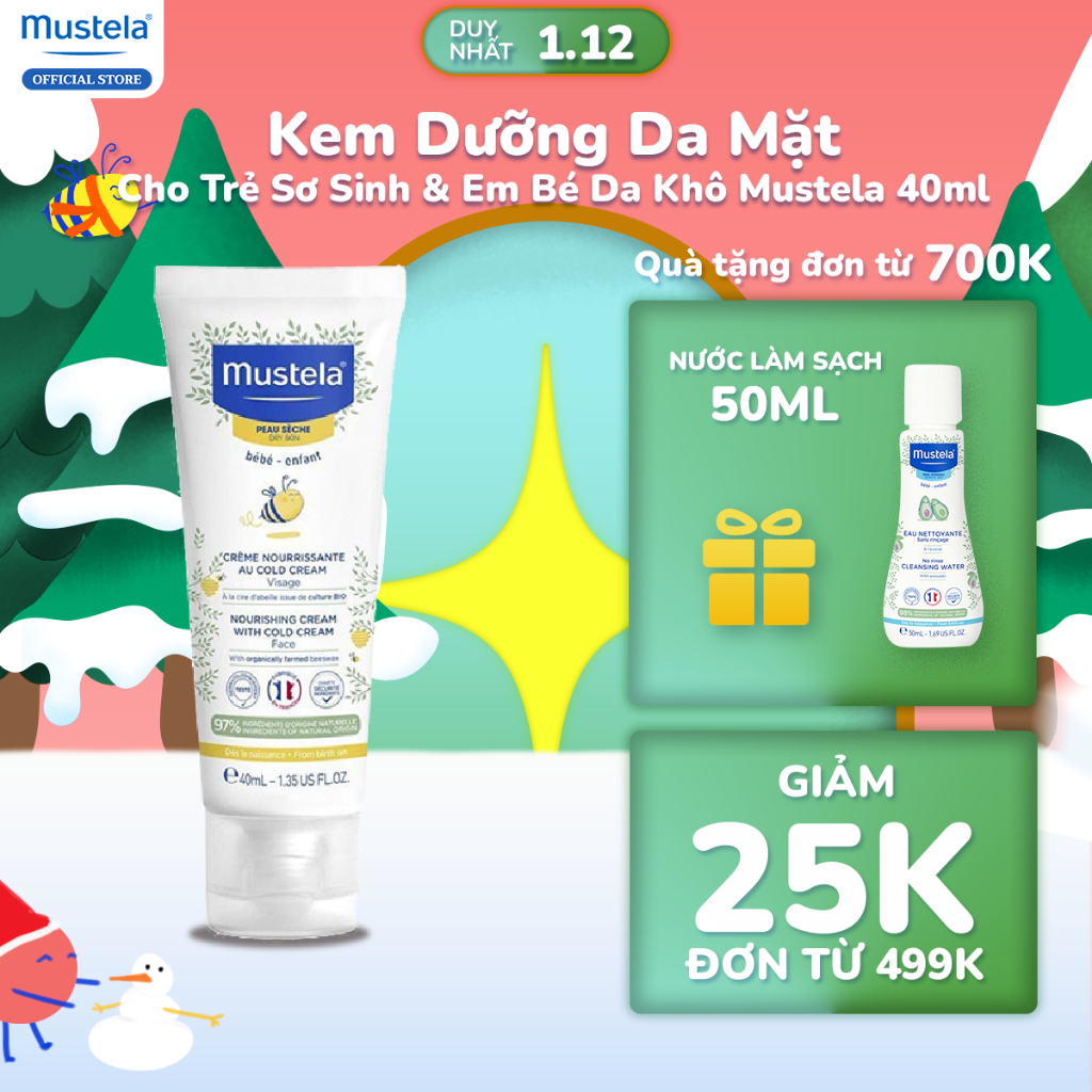 Kem Dưỡng Da Mặt Cho Trẻ Sơ Sinh & Em Bé Da Khô Mustela 40ml