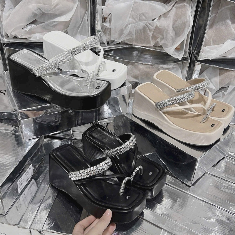Dép xuồng xỏ hột đá z siêu đẹp cao 7 cm