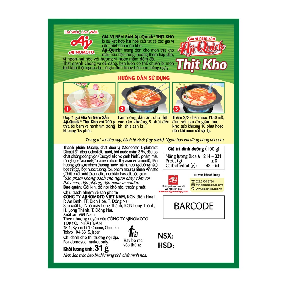 Combo 10 Gói Gia Vị Nêm Sẵn Aji-Quick® Thịt Kho 31g/Gói