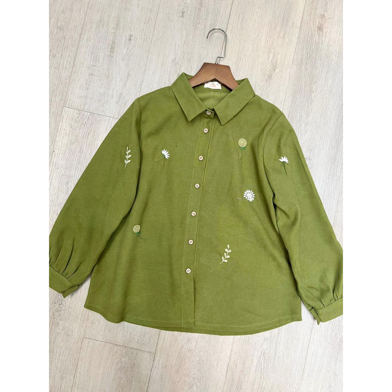 Set Áo Nhung Thêu Tay Xanh Cốm Mix Chân Váy Nhung Đen Thiết Kế Lá In Hoa  38-74kg