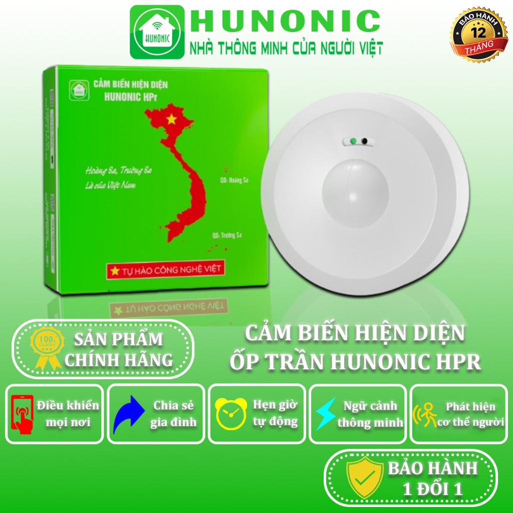 Cảm Biến Hiện Diện Thông Minh Hunonic, Cảm Biến Bật Tắt Đèn Nhà Vệ Sinh, Đèn Hành Lang - HNSSHPR