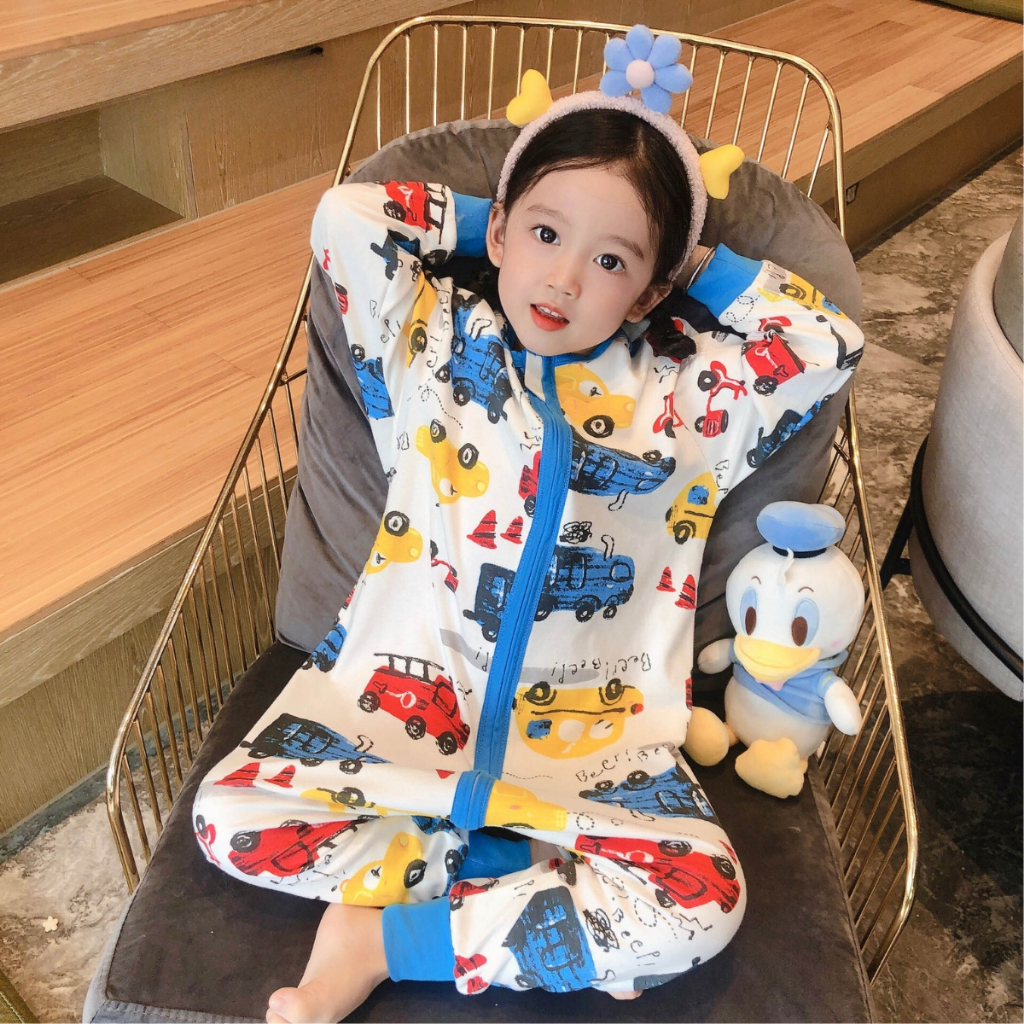 Túi Ngủ COTTON Cao Cấp Dài Tay Cho Bé 1-6 Tuổi, Bộ Đồ Ngủ Liền Thân Có Khóa Kéo Giữ Ấm Mùa Thu Đông Mới 2023