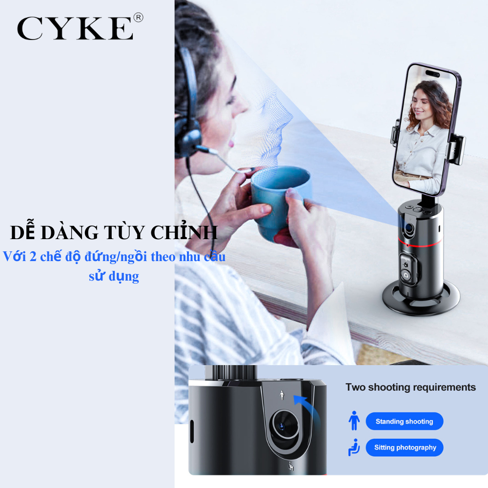 Gimbal 360 AI CYKE P02 chuyển động theo khuôn mặt - Tích hợp AI