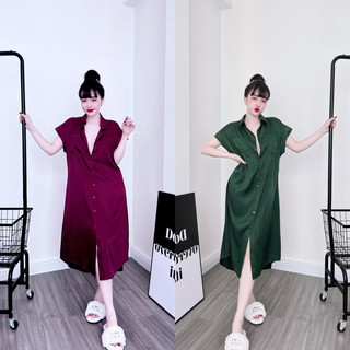 Đầm ngủ sơ mi mặc nhà váy form suông rộng dáng dài chất lụa cao cấp