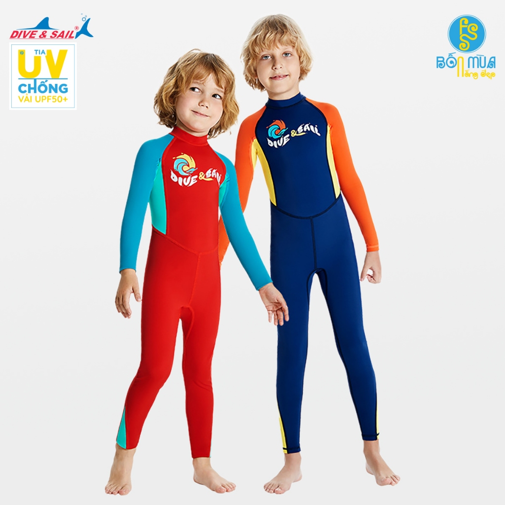 Đồ bơi bé trai, hiệu Dive and Sail tay dài quần dài ngăn tia UV bảo vệ da bé chất liệu vải UPF50+ mềm mại chống nắng