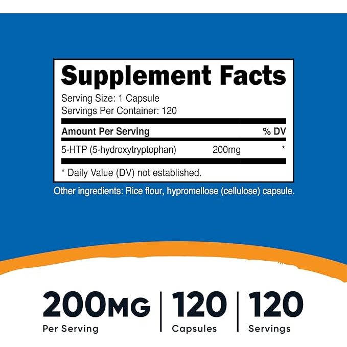 Nutricost 5-HTP 200mg - Viên uống giúp giảm căng thẳng & stress, cân bằng tâm trạng và giúp ngủ ngon 120 viên