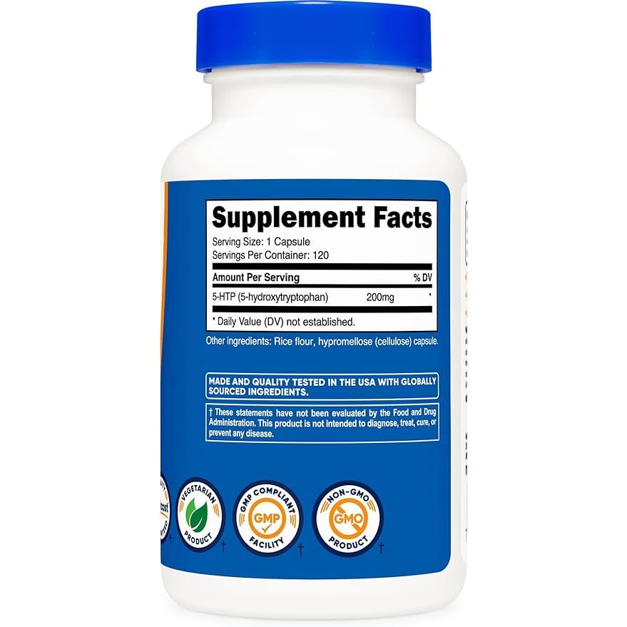 Nutricost 5-HTP 200mg - Viên uống giúp giảm căng thẳng & stress, cân bằng tâm trạng và giúp ngủ ngon 120 viên