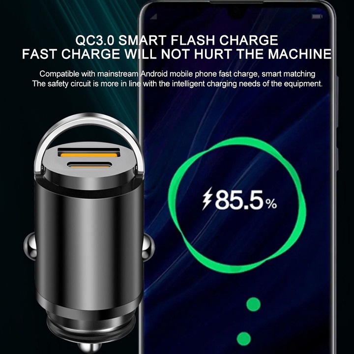 Tẩu Sạc Nhanh Mini 66w 2 Cổng Usb Type C Pd30w + Qc3.0 Cho Ô Tô