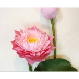 1 bông sen giấy trắng nhị vàng nhiều cánh 35cm