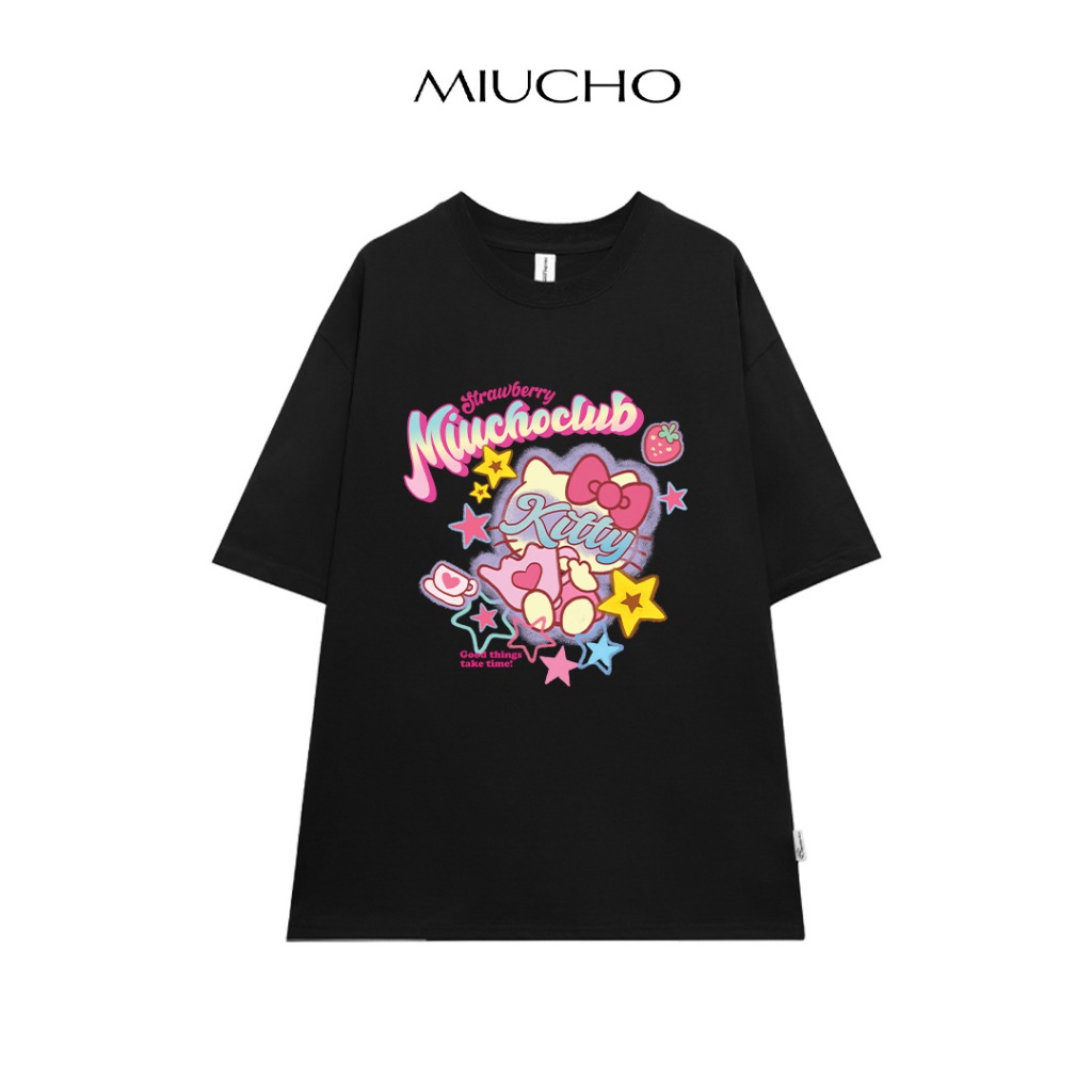 Áo thun unisex local brand form rộng ATD708 Miucho cotton cổ tròn in mix