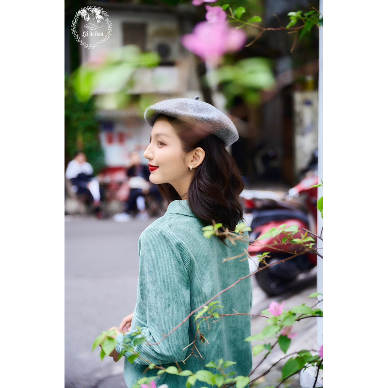 Set Áo Nhung Xanh Mix Quần Nhung Đen Thiết Kế Lá In Hoa  38-74kg