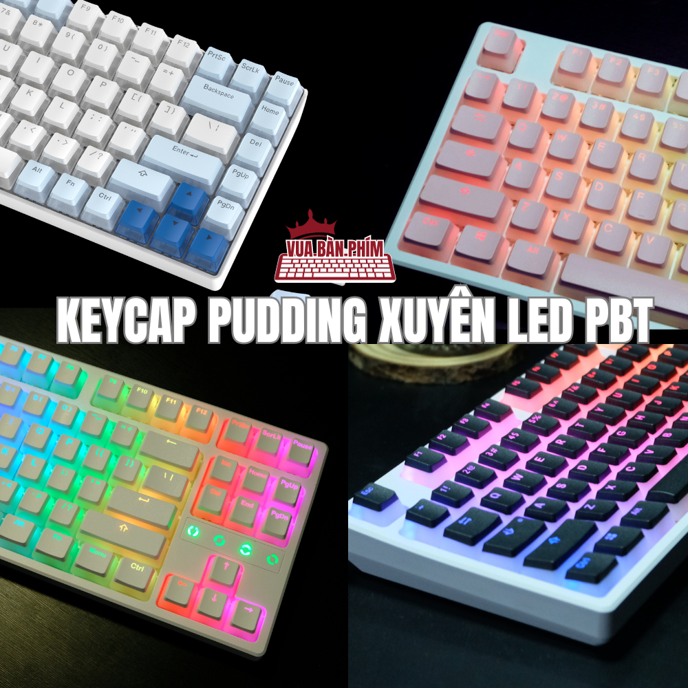 Bộ keycap xuyên led pudding profile OEM nhựa PBT double shot nhiều màu