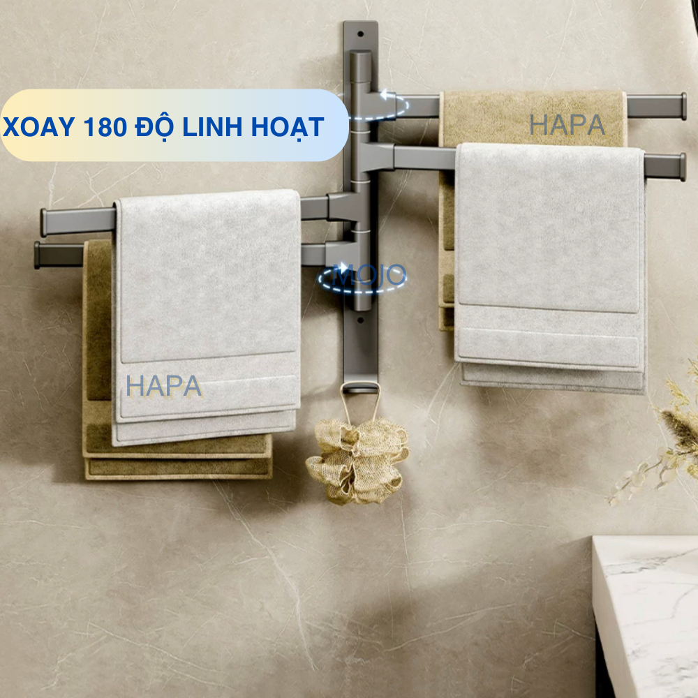 Giá Đỡ Treo Khăn Tắm, Chất Liệu Nhôm Không Gỉ Dạng Xoay Đa Năng, Loại Dán Tường Không Cần Khoan HAPA