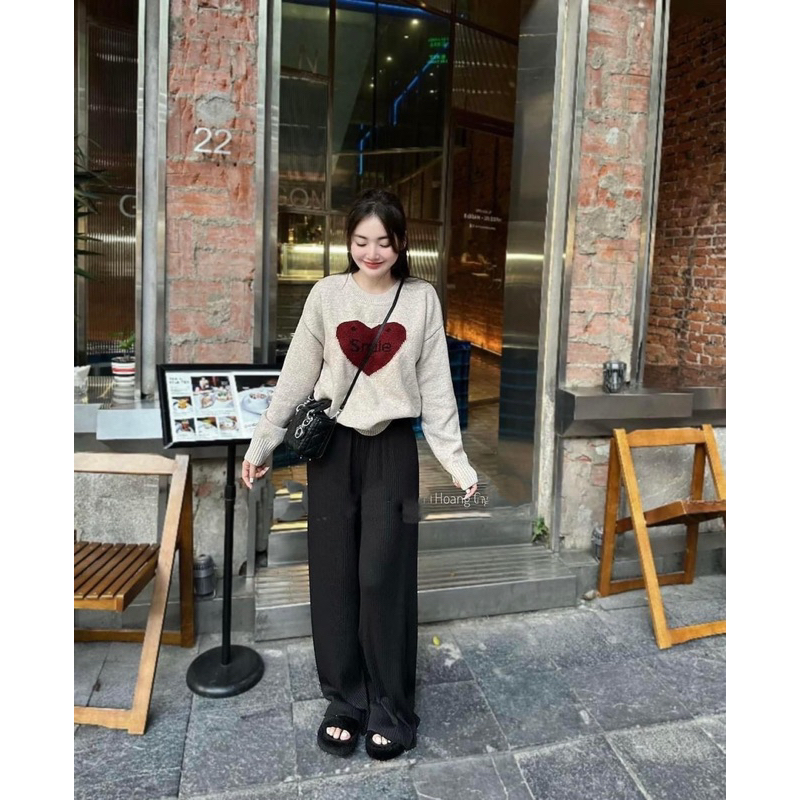 Áo len tim Smile qc dáng rộng