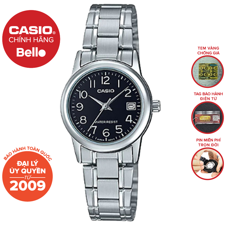 Đồng hồ Nữ dây thép Casio LTP-V002 chính hãng bảo hành 1 năm Pin trọn đời