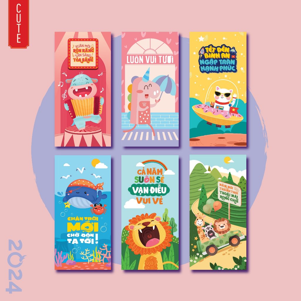 Set 6 bao lì xì đáng yêu Tết Giáp Thìn 2024