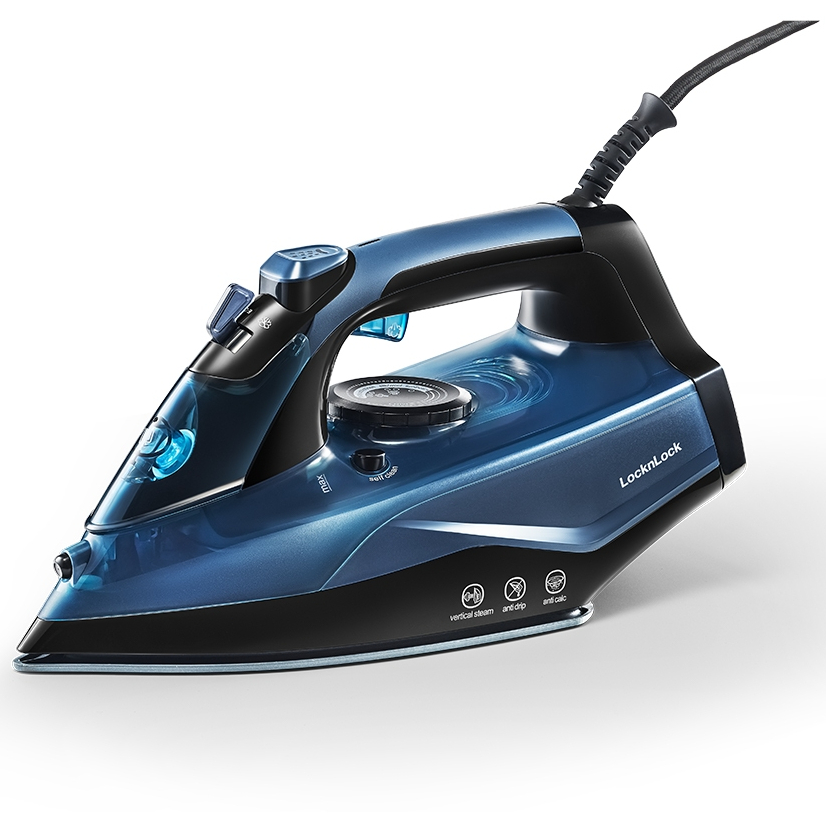 Bàn ủi hơi nước Lock&Lock steam iron 340ml màu xanh dương mũi nhọn, phun tia, tự làm sạch ENI362BLU