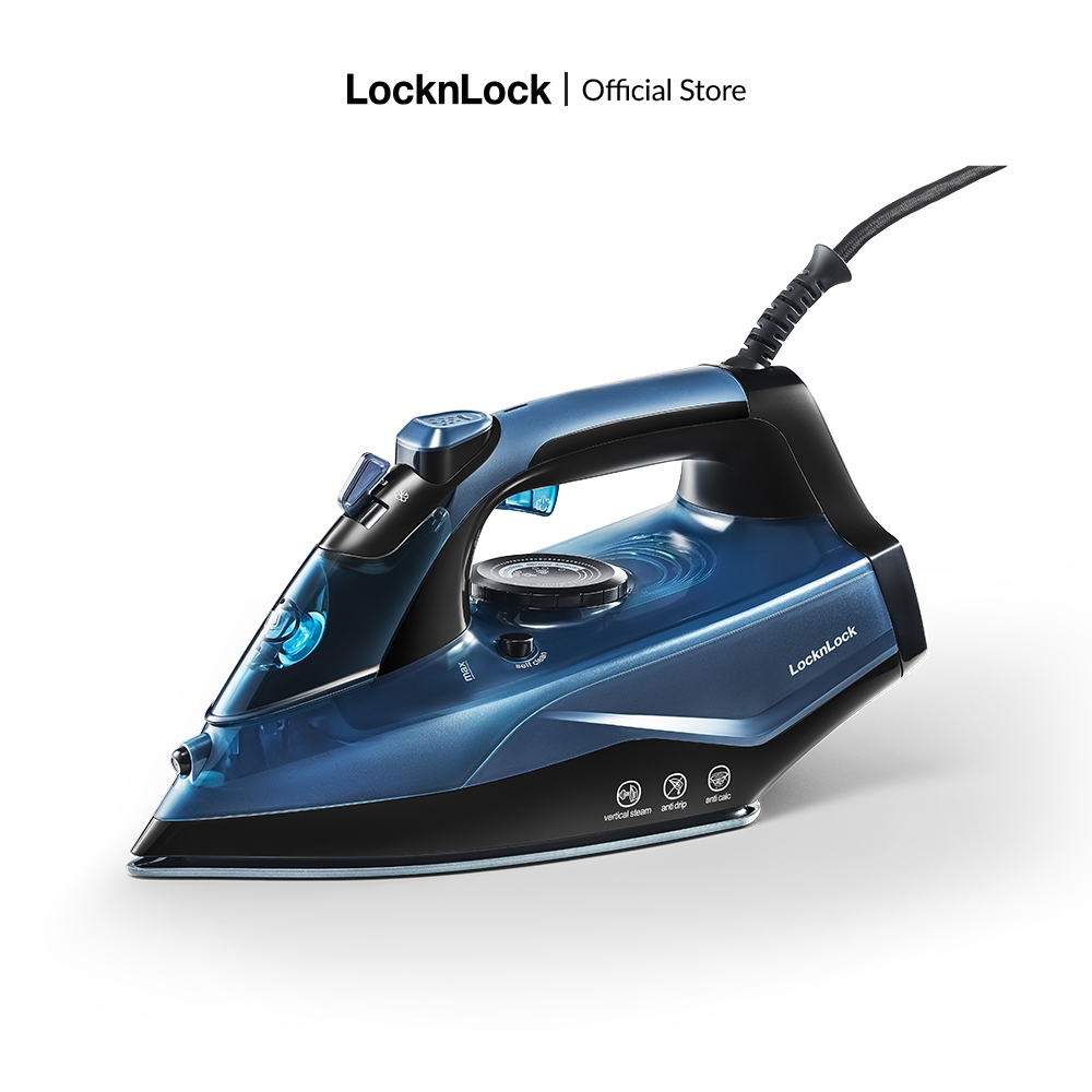 Bàn ủi hơi nước Lock&Lock steam iron 340ml màu xanh dương mũi nhọn, phun tia, tự làm sạch ENI362BLU