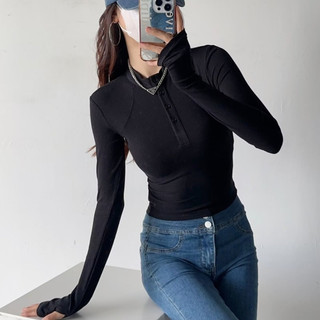 Áo thun Virgo crop cổ cao đóng cúc nữ nhiều màu N7