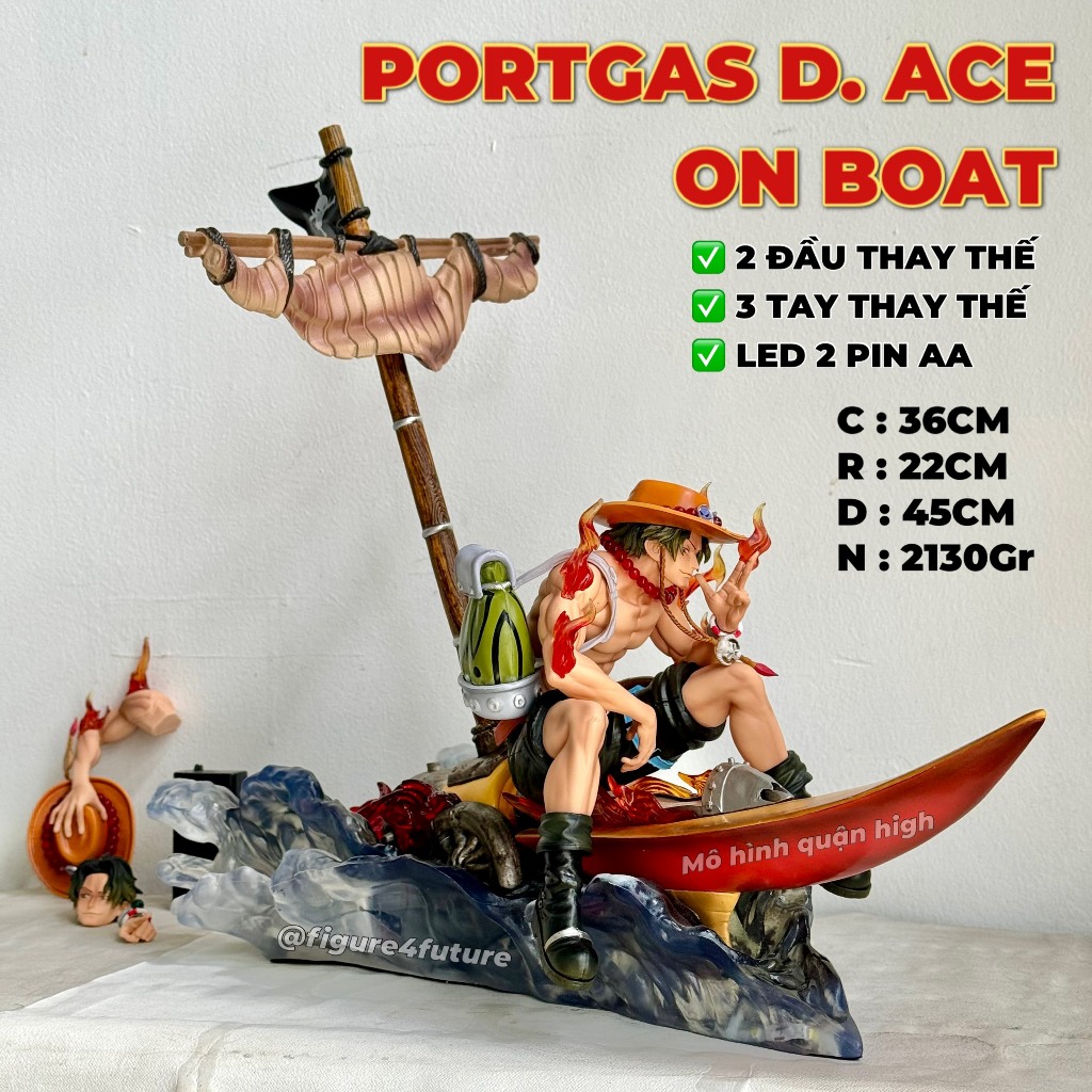 Mô hình Thuyền của Ace + Ace ngồi cao 36CM - Mô hình thuyền Ace có LED cực đẹp -Thuyền one piece Ace Hỏa Quyền