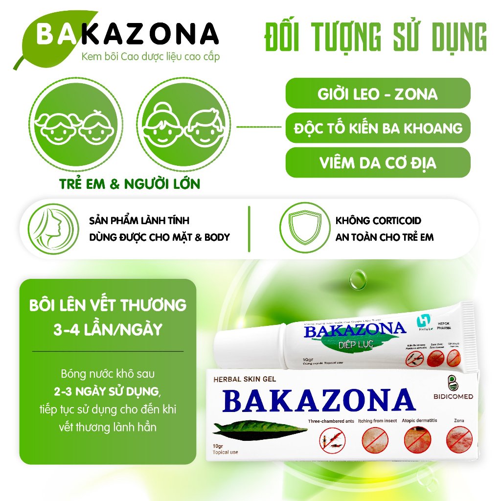 Gel Bakazona bôi kiến ba khoang, giời leo, zona , côn trùng đốt