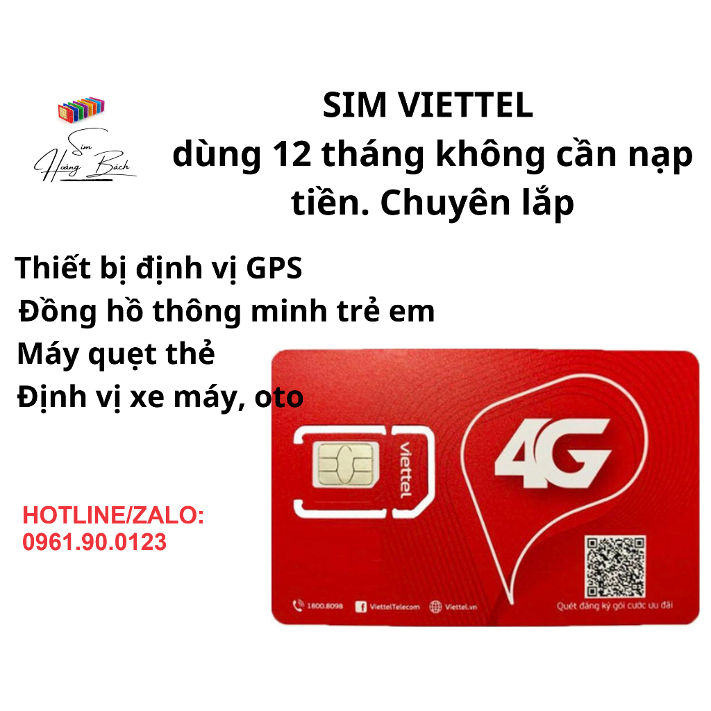 Sim 4G VIETTEL 1 năm dùng cho thiết bị định vị xe máy, định vị ô tô, đồng hồ trẻ em (Sim smart motor viettel 12 tháng )