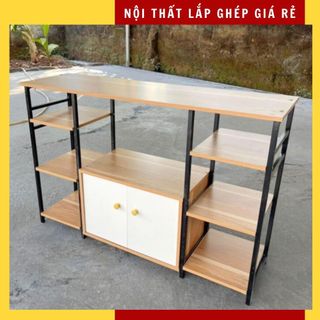 Kệ Nhà Bếp Có Tủ ⚡ FREESHIP ⚡ Kệ Gỗ Để Lò Vi Sóng, Giá Đựng Đồ Đa Năng Hiện Đại