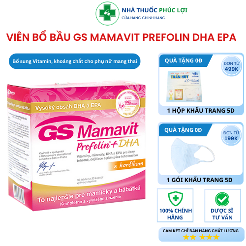 Viên Uống GS Mamavit Prefolin+DHA Hỗ Trợ Bổ Sung Dưỡng Chất, Vitamin Cho Bà Bầu Hộp 60 Viên - Nhà th