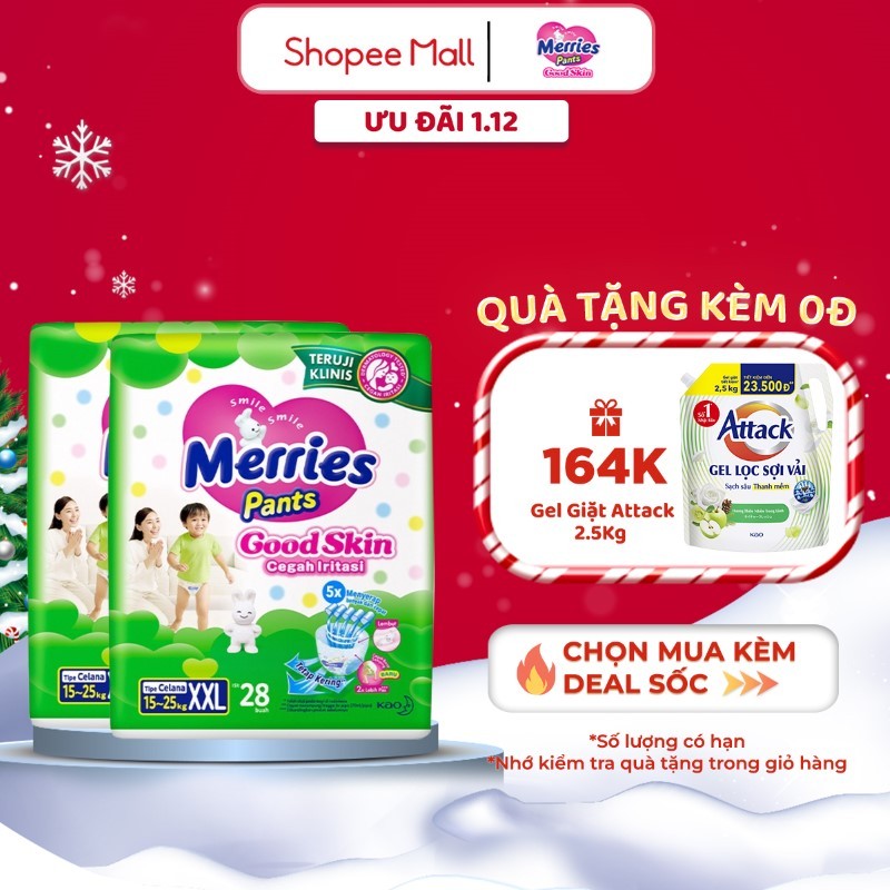 Combo 2 Tã quần Merries Goodskin đủ size M50/L44/XL38/XXL28