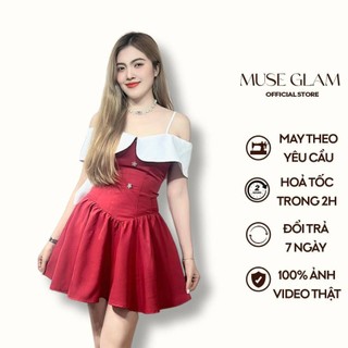 Đầm trễ vai dự tiệc đính nơ sau lưng MUSE GLAM đầm đỏ váy công chúa nữ MGD87