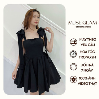 Đầm xòe 2 dây phối nơ vai MUSE GLAM váy dự tiệc hàng thiết kế nhiều màu cao cấp MGD73