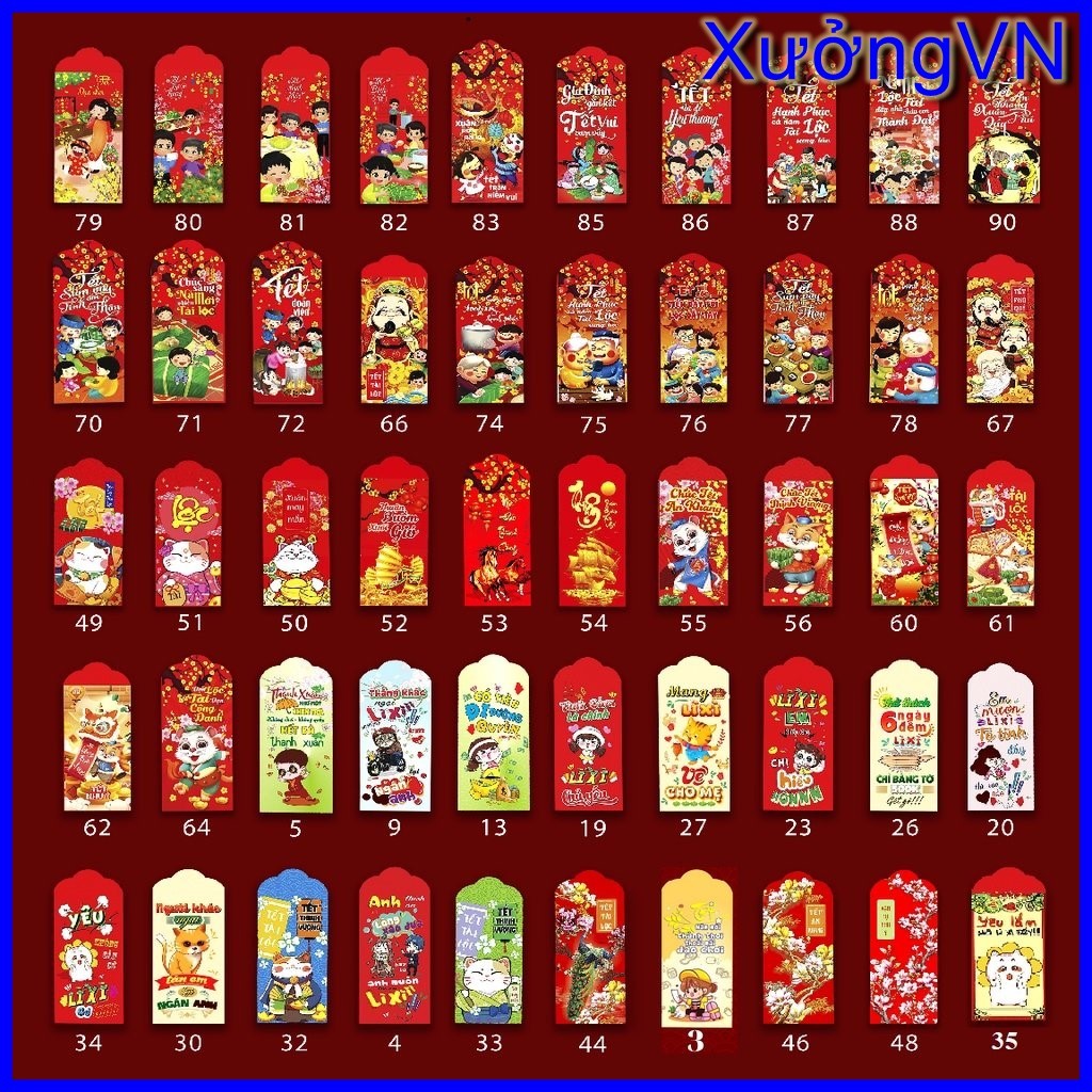 Bộ 5 Bao lì xì Tết 2024 Giáp Thìn mẫu hot trend trang trí phong lixi đỏ truyền thống chibi đẹp độc lạ sỉ lẻ đa dạng