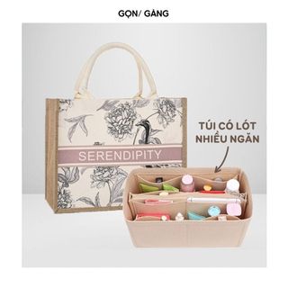 Túi xách nữ công sở tote bag nhiều ngăn có ngăn khóa kéo in họa tiết vintage đứng form vải canvas chống nước Gọn Gàng