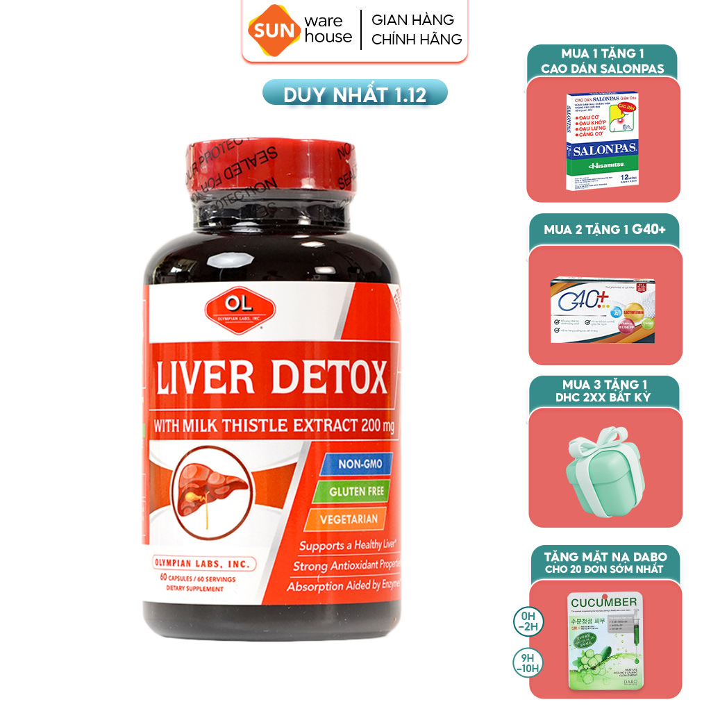 Viên Uống Bổ Gan OLYMPIAN LABS Liver Detox Cho Lá Gan Khoẻ Mạnh 60 Viên