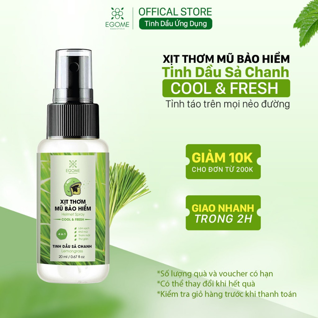 Xịt Thơm Khử Mùi Mũ Nón Bảo Hiểm Egome tinh dầu Sả Chanh vệ sinh sạch và thơm mũ bảo hiểm 20ml