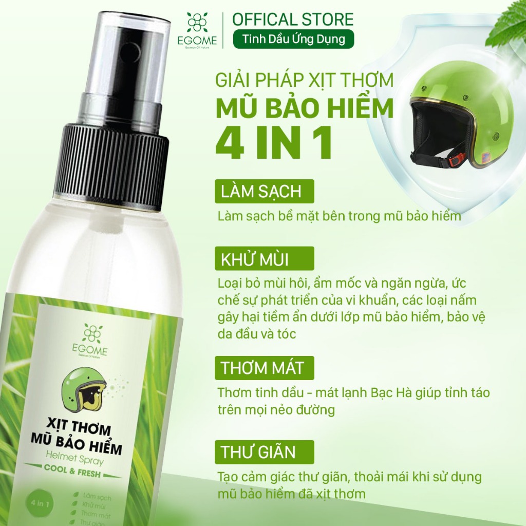 Xịt Thơm Mũ Bảo Hiểm Egome tinh dầu Sả Chanh khử mùi và làm thơm mũ bảo hiểm 50ml