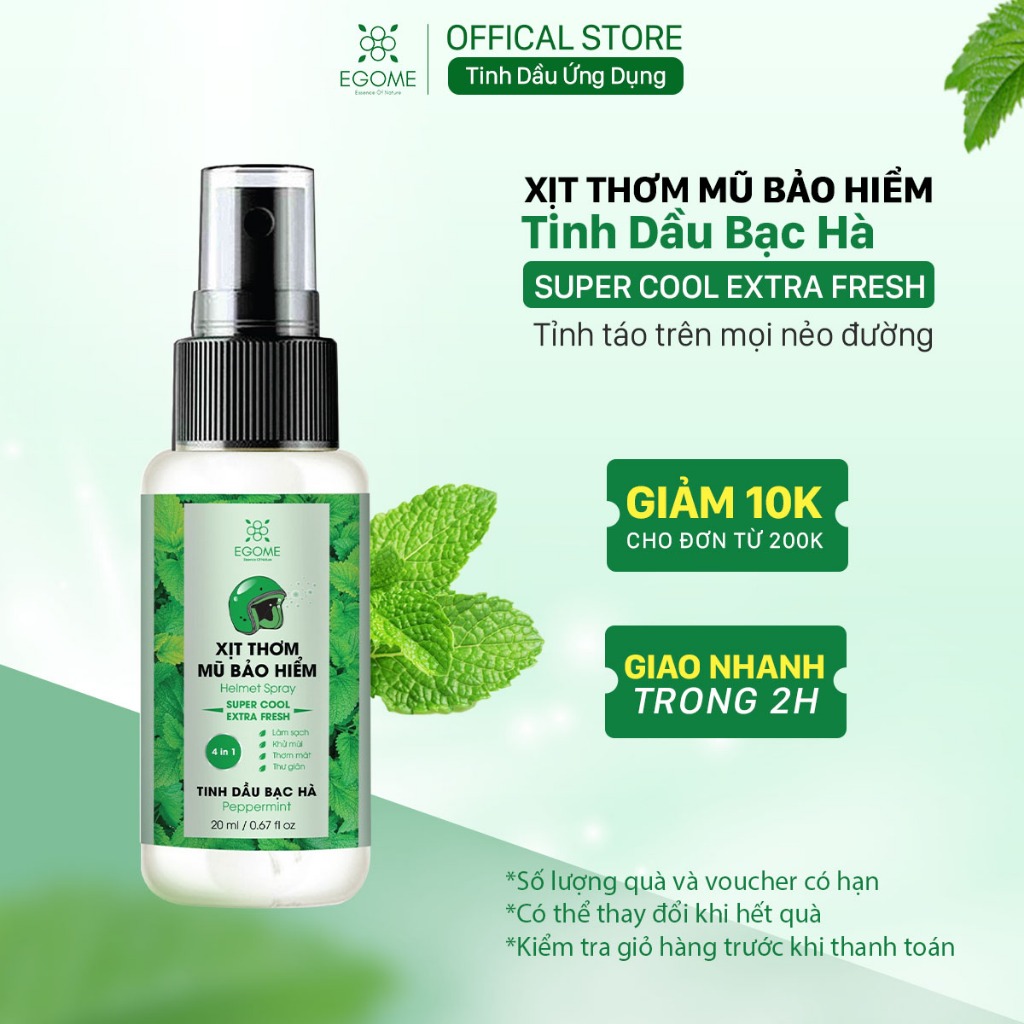 Xịt Thơm Khử Mùi Mũ Nón Bảo Hiểm Egome tinh dầu Bạc Hà vệ sinh sạch và thơm mũ bảo hiểm 20ml