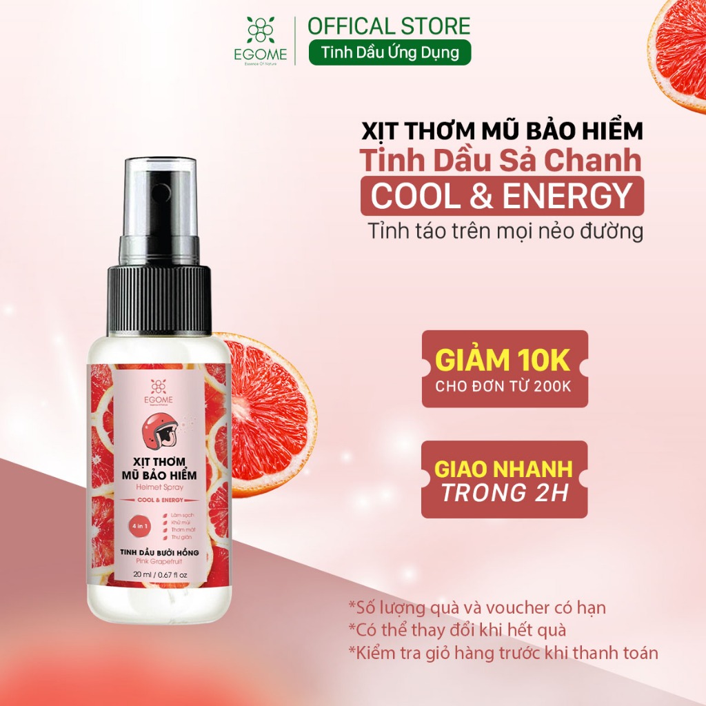 Xịt Thơm Mũ Bảo Hiểm Egome Tinh Dầu Bưởi Hồng làm sạch, làm thơm và bảo vệ da đầu 20ml