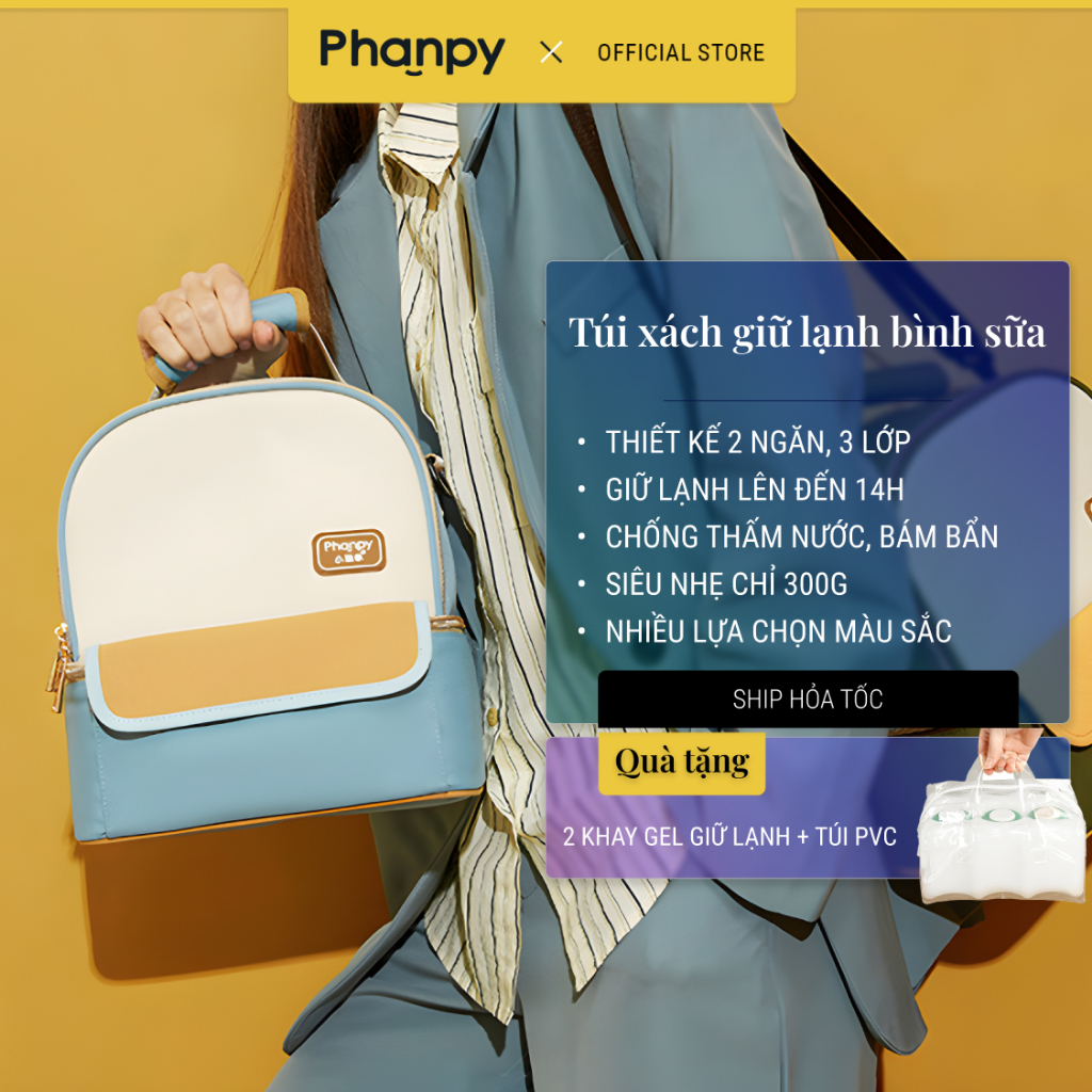 Túi xách giữ nhiệt mẫu mới 2021 | Chống thấm nước | Giữ lạnh đến 14h | PHANPY [Tặng túi PVC + 2 khay gel giữ lạnh]