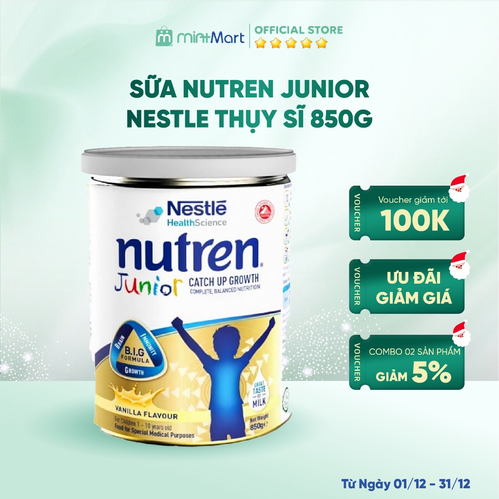 [Chính hãng] Sữa Nutren Junior Nestle Thụy Sĩ 850g/800gr cho trẻ từ 1-12 tuổi