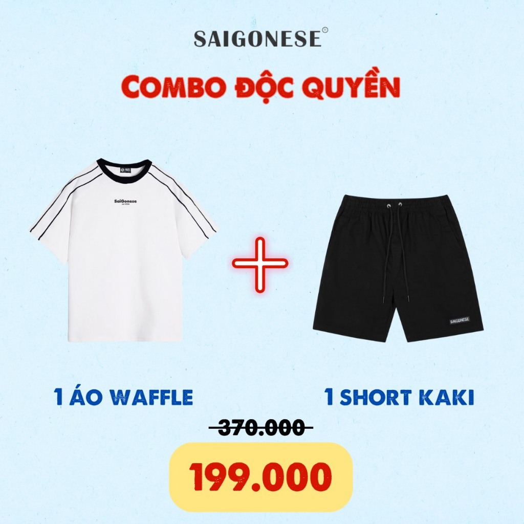 Combo 10 SAIGONESE Áo Thun Waffle + Short Kaki Basic Unisex