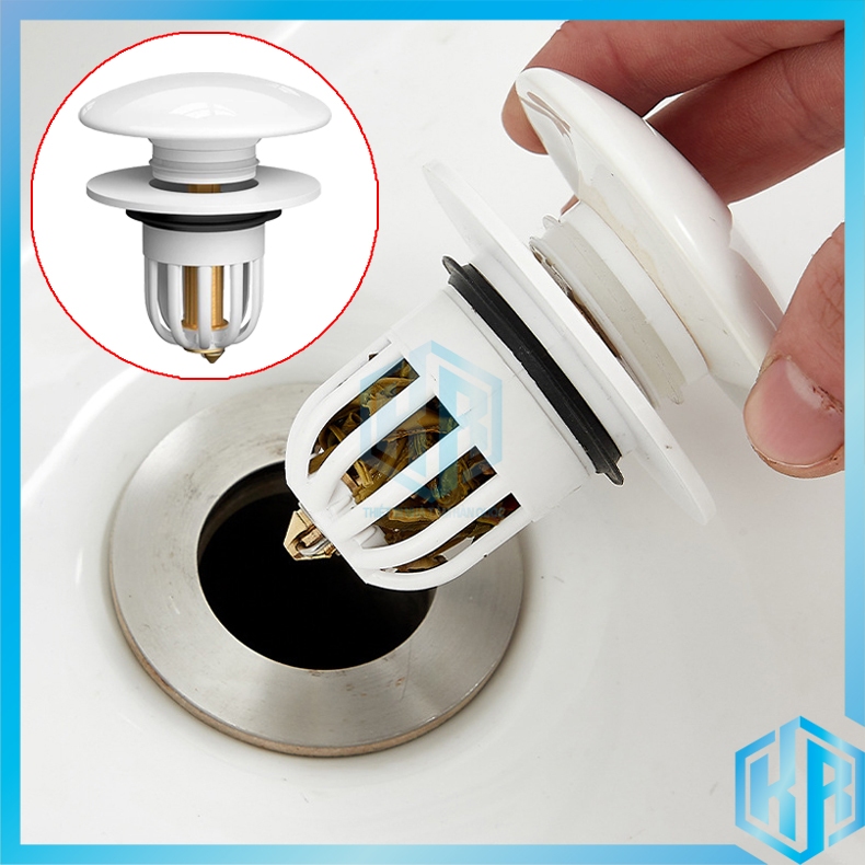 Nút Chặn Thoát Nước Nhấn Xả Nắp Sứ Với Lõi Đồng Cho Lavabo, Nút Nhẫn Xả Nước Bồn Rửa Mặt Ngăn Mùi Nắp Sứ Cao Cấp